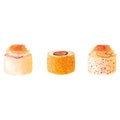 Set of vector icons sushi rolls. Asian cuisine. baked rolls. with cheese, crab, chicken